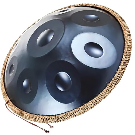 Handpan Instrument, 9/10/12 Töne 432hz/440hz Steel Drum in D-Moll Stahl Zungentrommel für Klangheilung, Persönliche Meditation, Yoga 56cm Mit Ständer, Tasche, Schlägeln(Blau,440HZ/9Hinweis)