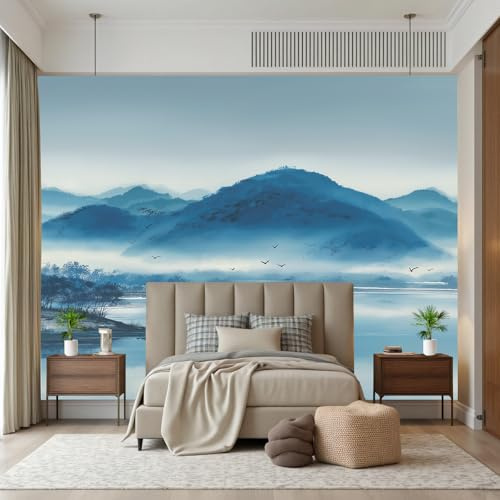 Wlujhia Papier Peint Peinture De Montagne 150x105 cm Peinture À L'encre Aquarelle Photo Mural Décoration Revêtement Mural Poster Tableaux Muraux Pour Cuisine Salon et Chambre