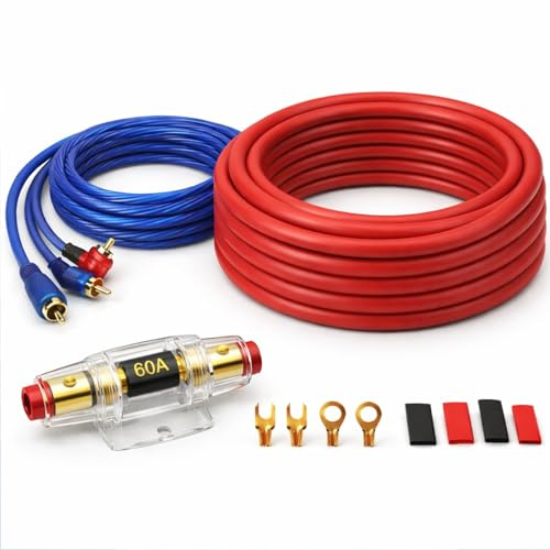 Car Power Amplifier Wiring Kit 4.5 m - Subwoofer Cable Set with Power Cable, RCA Audio Cable, Remote Cable, Ground Cable & 60A Fuse for Car HiFi/Car Audio