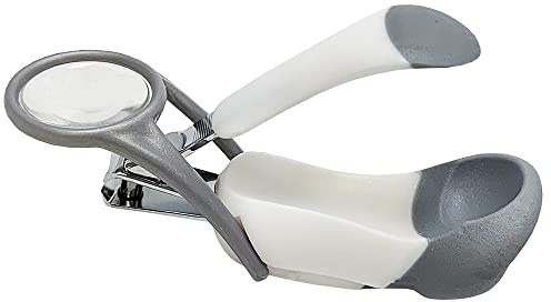 Aumotop Nagelknipser für Neugeborene, Baby-Nagelknipser, Lupe, 4-fach, Sicher, Faltbar, Großer Anti-Rutsch-Griff für Kleinkinder, Kompaktes Nagelknipser-Set, Weiß + Grau