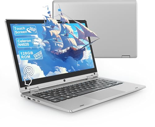 11.6 Inch 360° Foldable Touchscreen Laptop - Mini Laptop 6GB RAM 128GB SSD, Celeron N4020 Processor, Notebook Dual Band WiFi 5G/2.4G, Bluetooth, HDMI, USB 3.0×2, TF Card Expansion Up to 256GB - Sliver