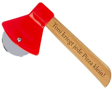 Herz & Heim® Pizzaschneider Feuerwehraxt personalisiert mit Gravur – Pizzamesser als lustiges Geschenk für Männer & Feuerwehr – Pizza Axt Männergeschenk für Feuerwehrmann (Wunschtext)