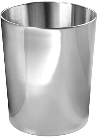 mDesign Runder Büro-Mülleimer - Abfalleimer für Bad, Büro und Küche kompakt & geräumig - praktischer Papierkorb aus gebürstetem Edelstahl - Silber