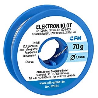 CFH Elektroniklot EL 324 – Lötzinn Ø 1,0 mm, 70 g, flussmittelgefüllt, bleifrei, ideales Lot für präzise Feinlötungen in der Elektronik und Elektrotechnik, hochwertige Qualität, Made in Germany