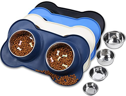 VIVAGLORY Hundenapf Splashfree Fressnapf Hund, Futternapf Hundeschüssel Silikonmatte Unterlage für Camping, Edelstahl Silikon Rutschfester rutschfest, XL, Navy Blau