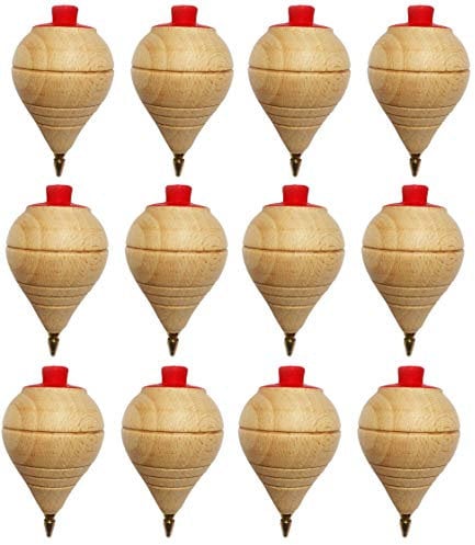 Lot de 4/8/12 Toupies Classiques en Bois avec Pointe à Bille – Cadeaux et Détails pour Communions, piñatas, Petits Garçon, Petites Filles, Fêtes d’Anniversaires, Toupies, toupie, Spinner, toupie (4)