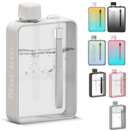 Mochic Tragbare Wasserflasche, flache Wasserflasche für Geldbörse, Tasse, BPA-frei, A5, schlank, quadratisch, auslaufsicher, Kunststoff, für Reisen, 370 ml, Weiß