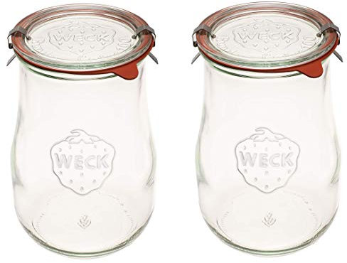 Weck Tulip Jars 1.5 Litre - Sourdough Starter Jar with Glass Lid and Wide Mouth - Suitable for Canning and Storage - (2 Jars)