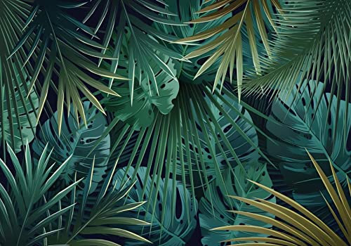 Wesmilewallpaper Papier Peint 3D Intissé Murales Salon De Feuille De Palmier Vert Feuille Idyllique Papier Peint Panoramique Tapisserie Peinture Poster Photo 400x280cm