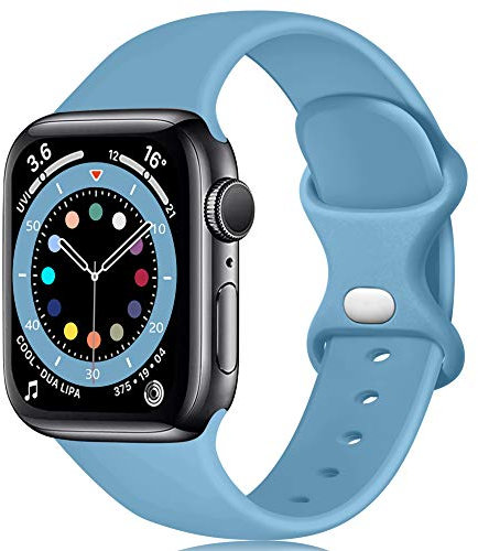 Epova Bracelet Compatible avec Apple Watch 38mm 42mm 40mm 44mm 41mm 45mm 49mm, Silicone de Remplacement Bracelet Compatible avec iWatch SE Series 9 8 7 6 5 4 3 2 1, Lac Bleu, Petit