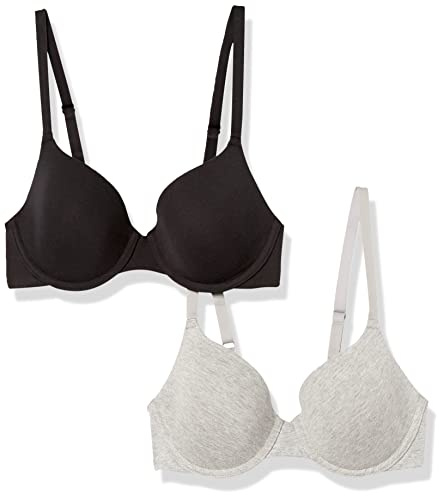 Amazon Essentials Comodo Reggiseno Invisibile con Ferretto Donna, Pacco da 2, Grigio Puntinato/Nero, 4A