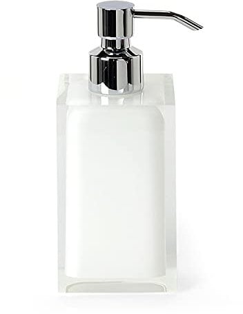 Gedy Auckland Dosasapone Bagno Bianco, Misure: 16,2X7X7 CM, capacità 210 ml, Dispenser Sapone Bagno in Resina Trasparente di Alta qualità, Design R&S, Fatto a Mano, 2 Anni di Garanzia