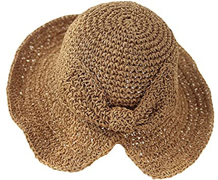 WEIGEER Chapeau de Paille pour Femme Chapeau de Soleil de Plage Pliable à Large Bord Chapeau d'été pour Femme Chapeau de Paille pour Femme Chapeau Casque Solaire