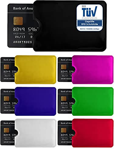 AntiSpyShop 7X RFID Schutzhüllen, TÜV geprüft, NFC Blocker - Kreditkarte, Bank EC Karte Datenschutz (7er Mix)