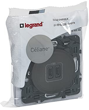 LEGRAND - Prise USB-C Double Céliane - 2 Ports USB-C 3A/15W - Recharge Tous Types d'Equipements Electroniques - Prêt à Installer - Graphite