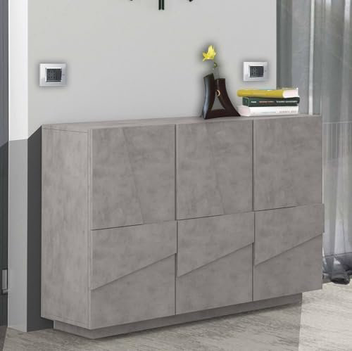 Dmora - Buffet Elia, Buffet de salon multifonction, Buffet de salon 3 portes, 100% Made in Italy, 121x38h86 cm, Ciment