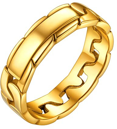 FOCALOOK Herren Ehering Verlobungsring 4mm breit 18k vergoldet Trauring Antragsring Panzerkette Design Partnerring Partnerschaft Modeschmuck für Ehefrau Ehemann Größe 64 (20.4)