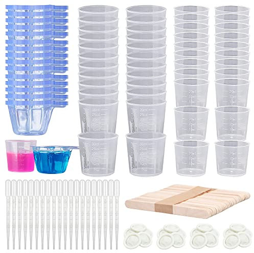 Woohome 280 Pz Miscelazione di Bicchieri di Plastica, Tazze di Miscelazione, Bicchieri in Plastica Graduati con Contagocce in Plastica per Resina Epossidica, Creazione di Gioielli