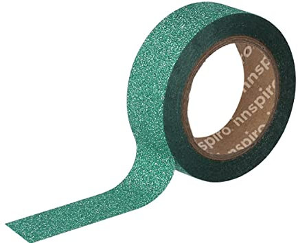 INNSPIRO Ruban masking tape paillettes vert 15 mm x 6,5 m. Série Glitter