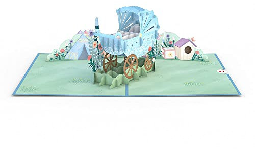 Lovepop® 3D Pop-Up Karte Blauer Kinderwagen Grußkarte Baby Geburt Junge Kind | Glückwunsch Babyparty Schwangerschaft | inkl. Umschlag & Versteckfach für Geld & Gutscheine