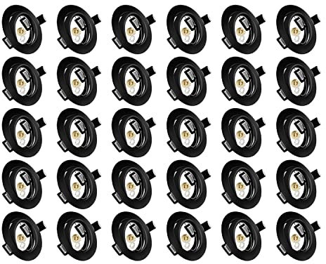 Yiahin Einbaustrahler GU10 Set, Schwenkbar LED Spot Einbaurahmen Rund Schwarz, Einbauleuchte Einbaurahmen Optik, Inkl. GU10 Fassung für LED Oder Halogen Leuchtmittel, 30 Stück