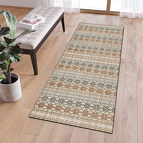 QQrunner Teppich Läufer Flur Küchen 120x600cm Braun Boho Küchenteppich Läufer rutschfest Lang Teppichläufer Waschbar Meterware Schlafzimmer Korridor 40-120cm Breit, Anpassbare Größe