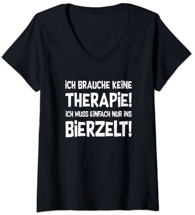 Damen Therapie? Bierzelt! - Party Outfit Bier-Zelt Volksfest T-Shirt mit V-Ausschnitt