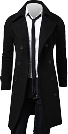 Oanviso Cappotto da Uomo Colletto Risvolto Doppio Petto Cappotto da Uomo D'affari Slim Fit Giacca a Vento di Media Lunghezza Cappotto di Tinta Unita Tempo Libero da Uomo Caldo A Nero 3XL