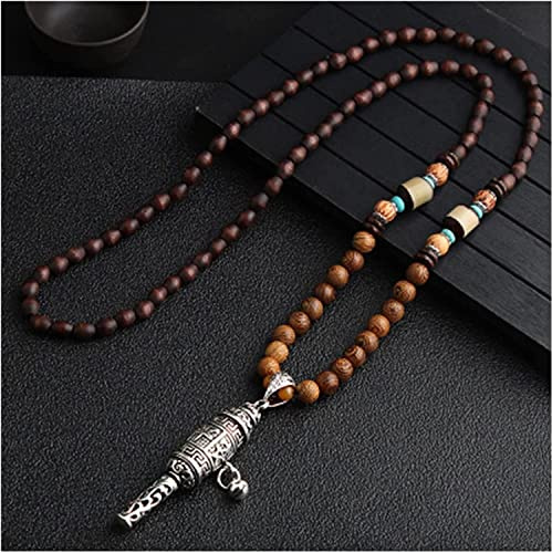 HXSCOO Vintage handgemachte Nepal Halskette buddhistische Mala Holzperlen Anhänger Halskette ethnische Horn Fisch Lange Aussage Schmuck (Size : Style10)