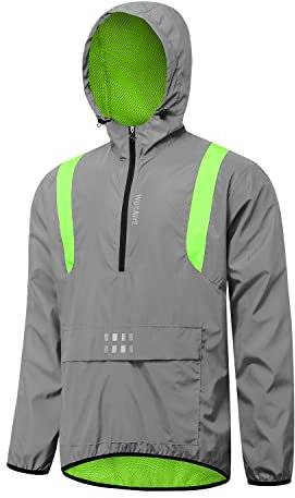 WOSAWE 360 Reflektierende Herren-Sportjacke, Winddicht Wasserabweisend Fahrradjacke Leicht Laufweste (Jacke mit Kapuze Grün XXL)