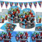 Amycute Set Compleanno Bambina - Stoviglie per Feste con Piatti, Bicchieri, Tovaglioli e Tovaglie - Kit per Bambino (Supereroi)