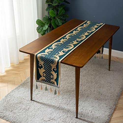 Stfery Tischläufer Abwaschbar Grün, Tischläufer Modern Herbst 32x300CM Quaste Geometrische Abstraktion Polyester Tischdeko Wohnzimmer Küche