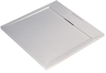 Ideal Standard - Ultra Flat S i.life, Plato de ducha cuadrado 80 x 80 de resina, desagüe con desagüe oculto, acabado mate efecto piedra, blanco