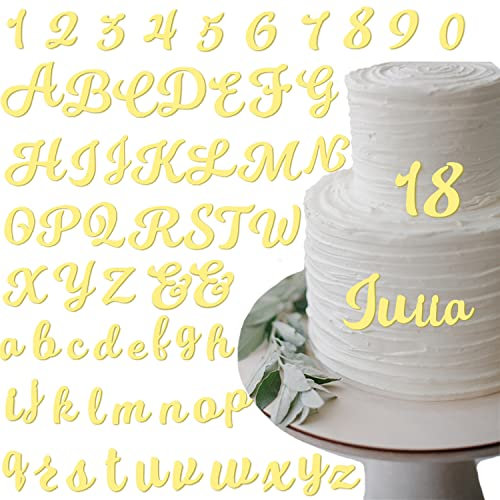 Tortendeko Buchstaben Gold Acryl 64 pcs Spiegelbuchstaben für Torte Deko Zahlen 0-9 und A-Z Großbuchstaben Kleinbuchstaben set Kuchen Deko für Geburtstag Hochzeit Jubiläum Party Feier