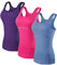 Camiseta de tirantes para mujer, paquete de 3 unidades, ajuste seco, compresión, correr, yoga, camiseta sin mangas, Pack de 3; lila.rose.gris y azul, S