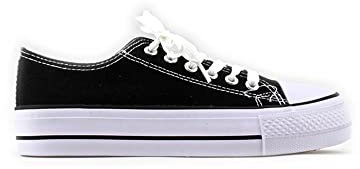 MODELISA - Zapatilla De Lona Plataforma Cordón Estilo Casual Mujer (Negro, Numeric_39)