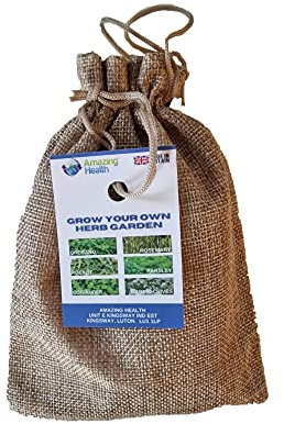 Amazing Health Grow Your Own Kit Herbs - Oregano, Rocket, Coriander, Parsley, Rosemary and Garlic Chimes for Home Gardening