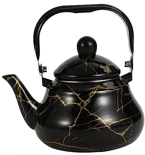 YARNOW Emaille Kaffeekanne Teekessel Servierkanne Vintage Wasserkessel 2.5L Wasserkocher Edelstahl Pfeifkessel mit Griff für Zuhause Küche Induktion Gasherd Schwarz