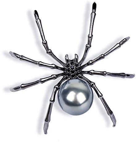 BSLVWG Noir araignée perle insecte broche Mode femmes strass faux perle araignée broche bijoux cadeau hommes accessoires bricolage broche Halloween animal broche