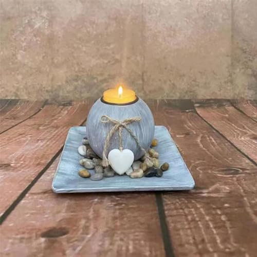 Hosoncovy Photophore en forme de boule en bois avec plateau et galets pour décoration d'intérieur (cœur)