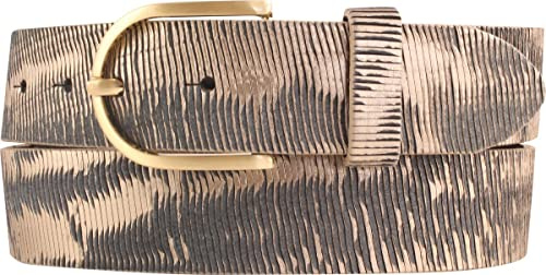 BELTINGER Damen-Gürtel aus Vollrindleder Metall-Optik 4,0 cm | Leder-Gürtel Metallic-Look 40mm | Glänzender Gürtel für Damen mit goldener Gürtelschließe 4cm