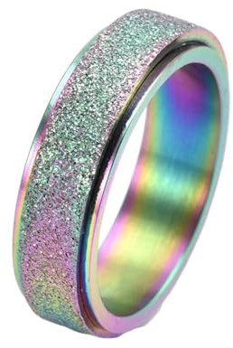 Whoiy Mehrfarbig Trauringe Hochzeit mit Gravur, 6MM Edelstahl Personalisiert Ringe Sandstrahl Glitzer Fidget Ring Anxiety Rings Ausgefallene Trauringe für Frauen