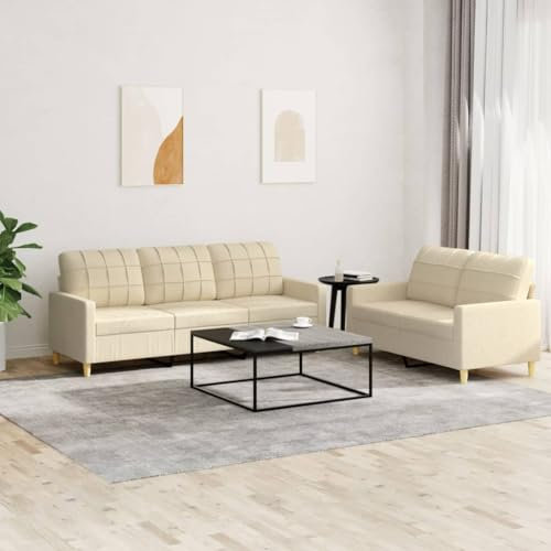 Cozynest 2-TLG Sofagarnitur Sofaset mit Kissen Creme Stoff