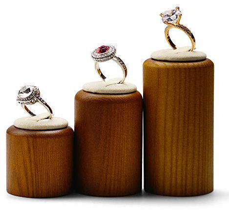Papten Ring Halterung 3 Zylindrische Ringhalter, Holz Schmuckaufbewahrung Ringe Schmuck Display Ringständer Ring Organizer Schmuckständer Schmuckhalter (Beige)