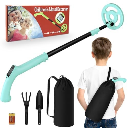 Metalldetektor Kinder, iTayga Verstellbarer Kinder-Metalldetektor (24-35), hochpräziser, professioneller, wasserdichter, Faltbarer Metalldetektor mit Spule, sehr leicht (nur 0,88 Pfund), Blau
