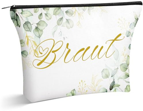 Ylinge Braut Make-Up Tasche Bride Geschenke Kosmetiktasche Braut Leinwand Makeup Tasche Bride Reise Schminktasche Mitgebsel Dekoration für Hochzeit Verlobung Brautparty JGA, 23 x 15 cm (Gold)