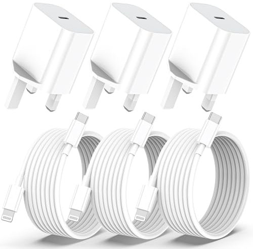 WWB iPhone Charger Fast Charging, 3Pack 20W iPhone Lightning Charger, Fast Charger Block with 2M/6FT Lightning Cable 2.4A for iPhone 14 13 12 11 Pro Max XS XR X 8 7 6 Plus 5, iPad and iPod