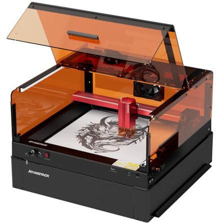 ATOMSTACK A12 Ultra Laser Graviermaschine 50W (Deluxe Edition), mit H2 Stützbasissatz, B3 Laser Gehäuse und Kamera, 12W Tragbare Genaue Lasergravur Maschine, 0,06 * 0,06 mm, für Holz, Leder, Stoff