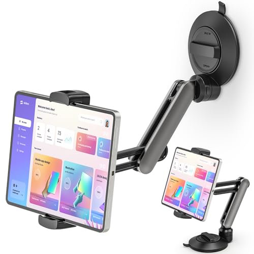 Tablet Halterung Saugnapf, 360° Drehbare Höhenverstellbar iPad Halterung Saugnapf, Auto Windschutzscheibe Tablet Halter für 4.7-12.9 Tablets und Handys