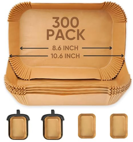 300pcs (8.6inch / 9.5L) Rectangle Air Fryer Liners Disposable for Dual Zone & Foodi Flexdrawer - Food Safe, Oil & Greaseproof - Keep Your Airfryer Clean - Accessories for Cosori, Ninja, Tower, Salter